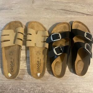 Tan and Black Women's Buckle Sandals